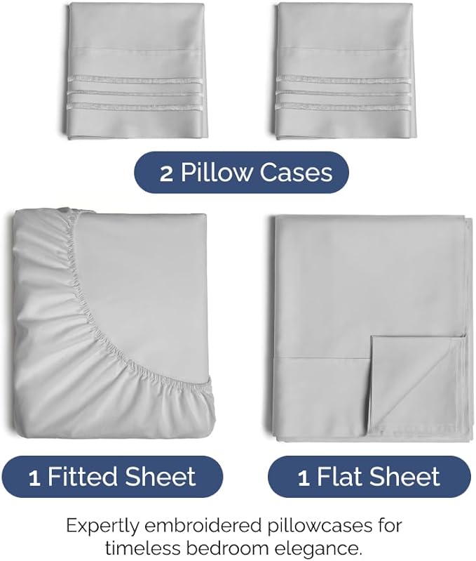 Full Size 4 Piece Sheet Set - Comfy Breathable & Cooling Sheets - Hotel Luxury Bed Sheets for Women & Men - Deep Pockets, Easy-Fit, Soft & Wrinkle Free Sheets - French Grey Oeko-Tex Bed Sheet Set - LeafyLoom