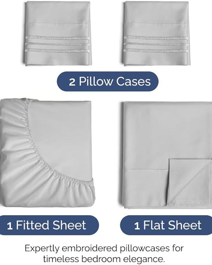 Cal King Size 4 Piece Sheet Set - Comfy Breathable & Cooling Sheets - Hotel Luxury Bed Sheets for Women & Men - Deep Pockets, Easy-Fit, Soft & Wrinkle Free Sheets - French Grey Oeko-Tex Bed Sheet Set - LeafyLoom