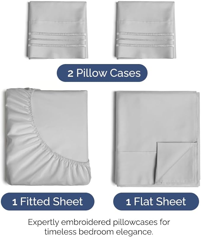 King Size 4 Piece Sheet Set - Comfy Breathable & Cooling Sheets - Hotel Luxury Bed Sheets for Women & Men - Deep Pockets, Easy-Fit, Soft & Wrinkle Free Sheets - French Grey Oeko-Tex Bed Sheet Set - LeafyLoom