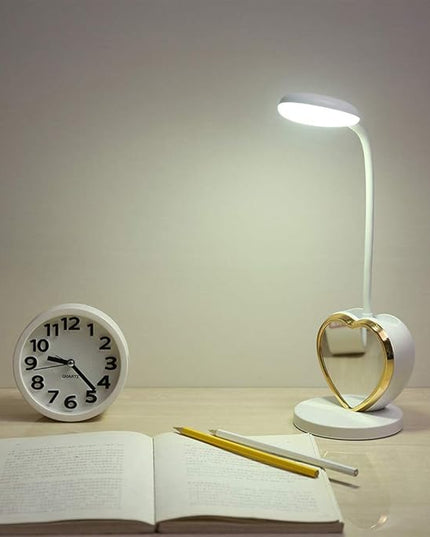 White Desk Lamp for Girls, 5 in 1 Cute Desk Lamp with Pencil Holder, Detachable Mirror, Mini Fan, Phone Holder, USB Charging Port, Eye-Caring Study Table Lamp for Teens Girls Women Dorm Reading - LeafyLoom