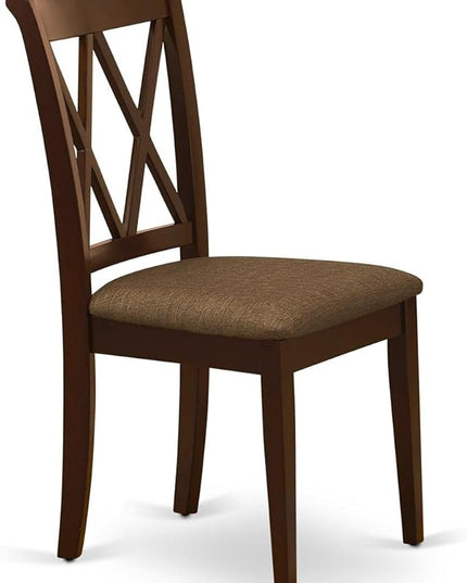 East West Furniture CLC-MAH-C Clarksville Dinette Chairs - Linen Fabric Upholstered Wood Chairs, Set of 2, Mahogany - LeafyLoom