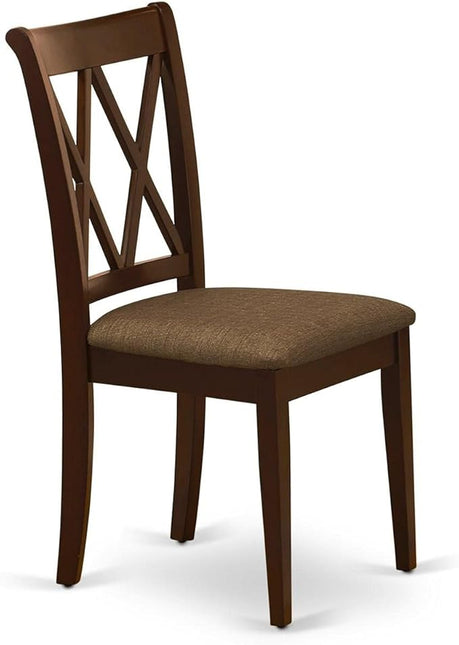 East West Furniture CLC-MAH-C Clarksville Dinette Chairs - Linen Fabric Upholstered Wood Chairs, Set of 2, Mahogany - LeafyLoom