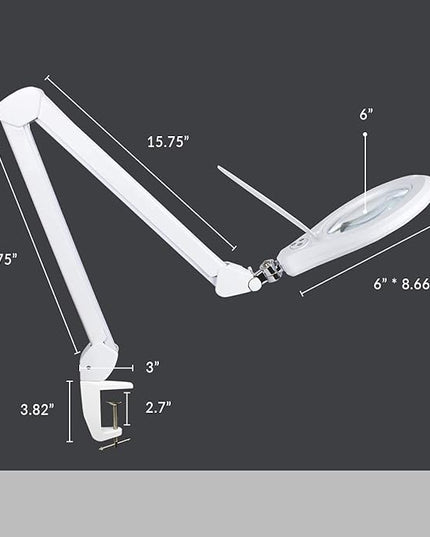 Neatfi Elite XL HD Bifocals Super LED Magnifying Lamp with Clamp, Glass Lens, 6500K, Glare-Free, Nonpolar Dimming (6 Inch Lens, White) - LeafyLoom