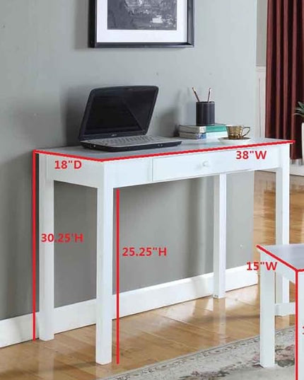 InRoom Designs Kings Brand White Finish Wood Home Office Secretary Writing Desk, - LeafyLoom