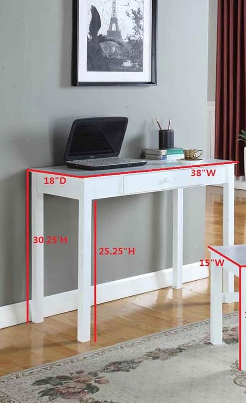 InRoom Designs Kings Brand White Finish Wood Home Office Secretary Writing Desk, - LeafyLoom
