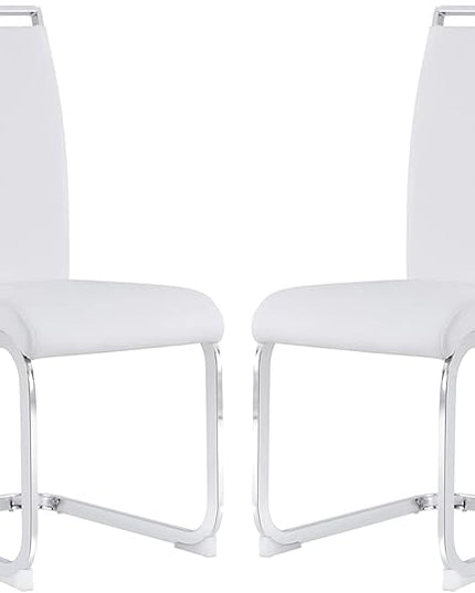 Dining Chairs Set, Kitchen Modern Metal Chairs with Faux Leather Padded Seat High Back and Sturdy Chrome Legs, Chairs for Dining Room (White, Set of 2) - LeafyLoom