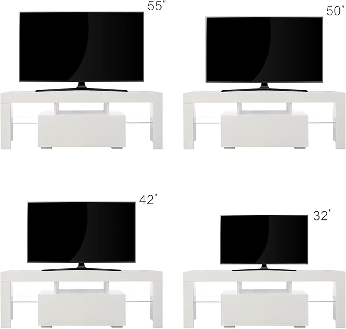 Entertainment Stand Base with LED Light, Multifunctional Media Center Console Table for TVs Up to 55" for Living Room, 51 inch, White - LeafyLoom