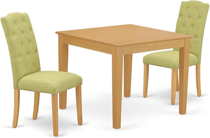 East West Furniture OXCE3-OAK-07 Oxford 3 Piece Room Set Contains a Square Kitchen Table and 2 Limelight Linen Fabric Parson Dining Chairs, 36x36 Inch - LeafyLoom