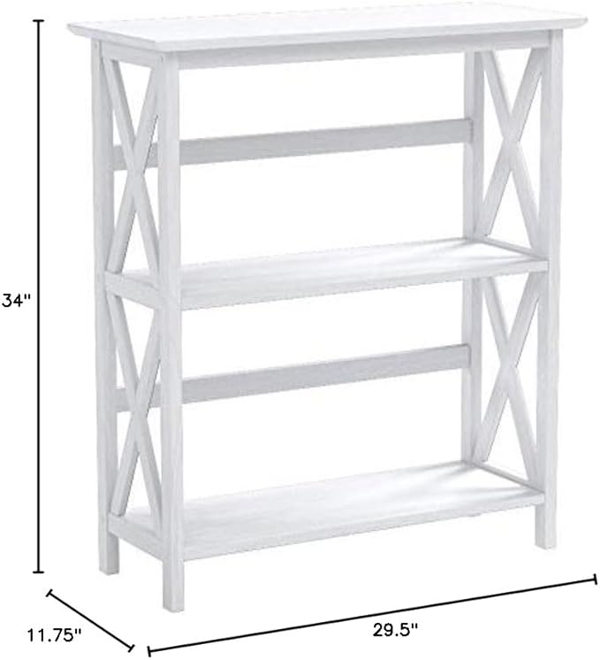 Casual Home 3-Shelf Montego Bookcase, White - LeafyLoom