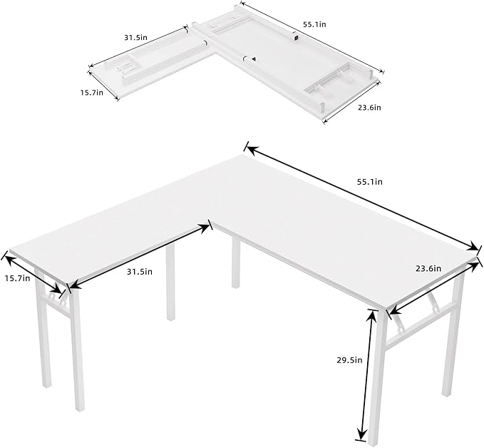 DlandHome Reversible L-Shaped Desk Large Corner Desk Folding Table Computer Desk Home Office Table Computer Workstation, White DND-ND11-WW - LeafyLoom