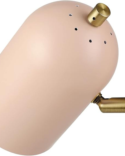 Globe Electric 30290 Carter 18" 2-Light Desk Lamp, Matte Pink, Matte Brass Accents, 2.1A USB Port, On/Off Rotary Switch on Each Shade - LeafyLoom