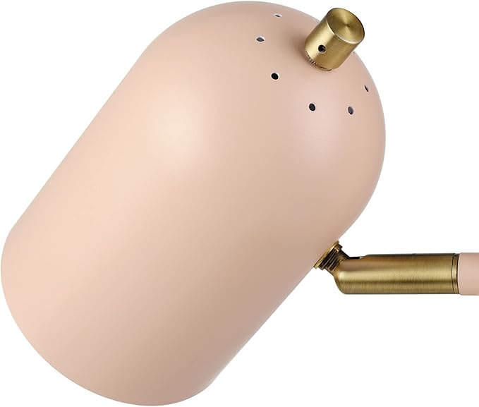 Globe Electric 30290 Carter 18" 2-Light Desk Lamp, Matte Pink, Matte Brass Accents, 2.1A USB Port, On/Off Rotary Switch on Each Shade - LeafyLoom