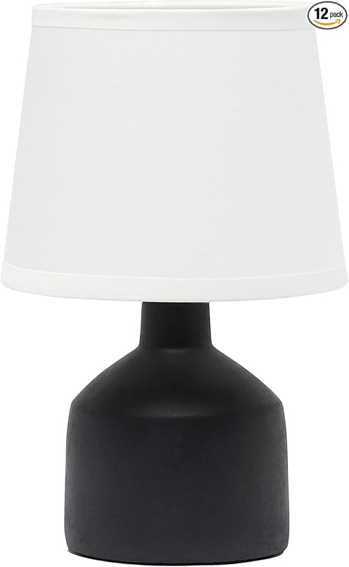 Simple Designs LT2080-BLK Mini Bocksbeutal Concrete Table Desk Lamp with Tapered Drum Fabric White Shade, Black (Pack of 12) - LeafyLoom