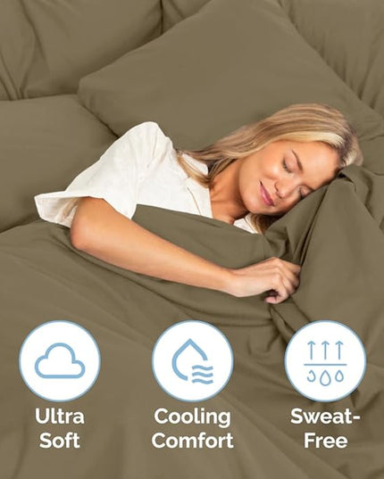 Cal King Size 4 Piece Sheet Set - Comfy Breathable & Cooling Sheets - Hotel Luxury Bed Sheets for Women & Men - Deep Pockets, Easy-Fit, Extra Soft & Wrinkle Free Sheets - Khaki Oeko-Tex Bed Sheet Set - LeafyLoom