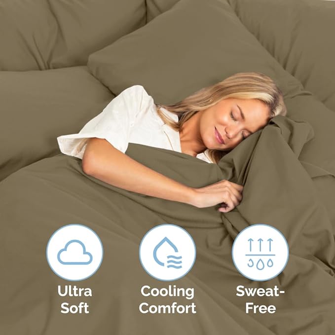 Twin XL Size 3 Piece Sheet Set - Comfy Breathable & Cooling Sheets - Hotel Luxury Bed Sheets for Women & Men - Deep Pockets, Easy-Fit, Extra Soft & Wrinkle Free Sheets - Khaki Oeko-Tex Bed Sheet Set - LeafyLoom