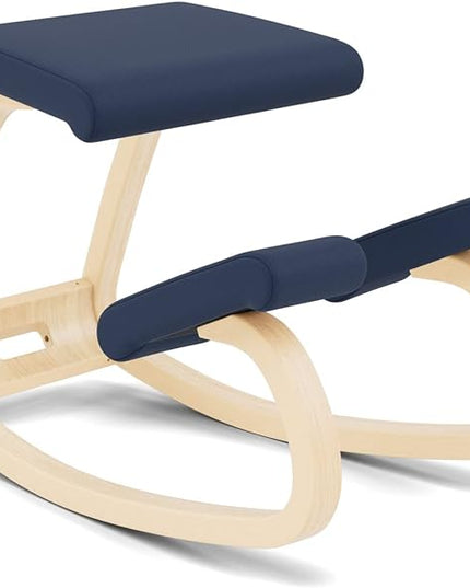Varier Variable Balans Original Kneeling Chair Designed by Peter Opsvik (Dark Blue Revive Fabric with Natural Ash Base) - LeafyLoom