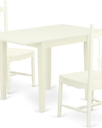 East West Furniture NDDO3-LWH-W Norden 3 Piece Room Set Contains a Rectangle Kitchen Table with Dropleaf and 2 Dining Chairs, 30x48 Inch, Linen White - LeafyLoom