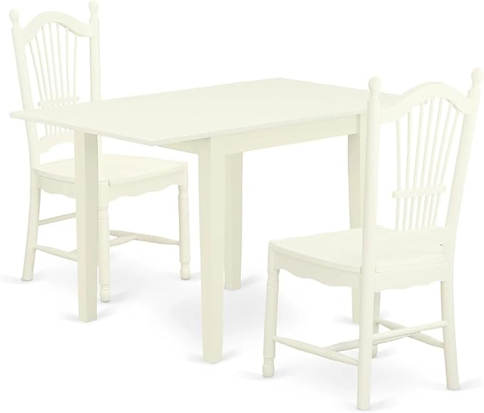 East West Furniture NDDO3-LWH-W Norden 3 Piece Room Set Contains a Rectangle Kitchen Table with Dropleaf and 2 Dining Chairs, 30x48 Inch, Linen White - LeafyLoom