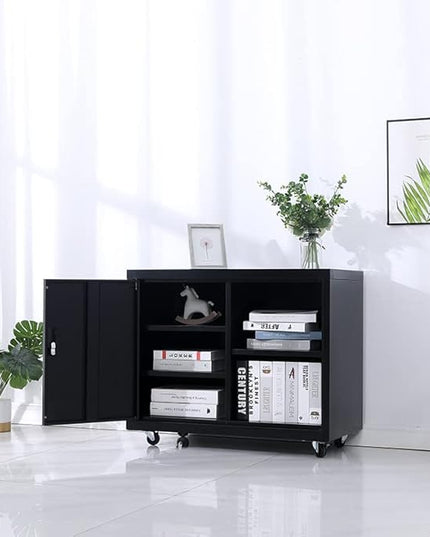 Metal Mobile Lateral File Cabinet, Storage Locker,Printer Stand with Open Storage Shelves for Office,School,Home,Living Room. (Black) - LeafyLoom