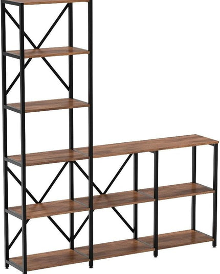 Tribesigns 9 Shelves Bookshelves, Industrial Ladder Corner Etagere Bookcase, Rustic 6-Tier Display Open Shelf Storage Organizer for Living Room - LeafyLoom