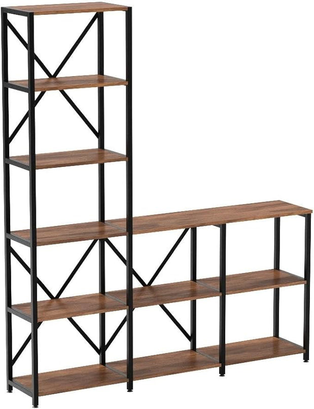 Tribesigns 9 Shelves Bookshelves, Industrial Ladder Corner Etagere Bookcase, Rustic 6-Tier Display Open Shelf Storage Organizer for Living Room - LeafyLoom