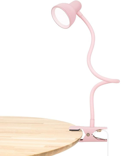 Pink Small Desk Lamp Clip on Reading Light for Bed 3 Colors 10 Brightness Dimmable Flexible Gooseneck Clip on Light for Bed Headboard College Dorm Room - LeafyLoom