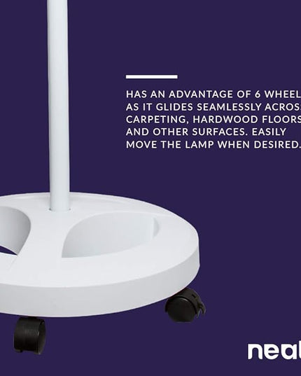 Neatfi 6-Wheel Rolling Base Floor Stand, Compatible for LED Desk Lamp and Magnifying Lamps, Versatile Stand for Work, Study, and Needlework (White) - LeafyLoom