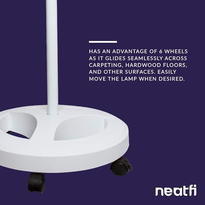 Neatfi 6-Wheel Rolling Base Floor Stand, Compatible for LED Desk Lamp and Magnifying Lamps, Versatile Stand for Work, Study, and Needlework (White) - LeafyLoom