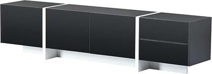 Merax Contemporary Rectangle Design TV Stand for Television Up to 80", Unique Style Console Table, Modern Storage Cabinet with High Gloss UV Surface for Living Room, 74.8" Length, Black - LeafyLoom