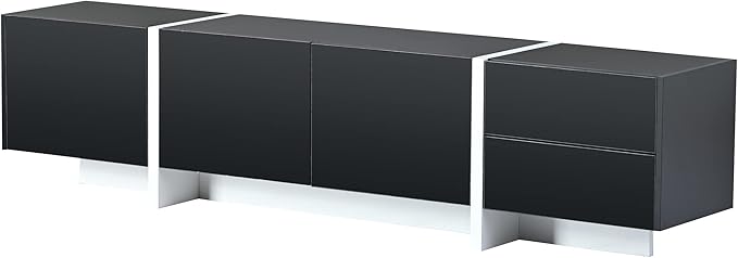 Merax Contemporary Rectangle Design TV Stand for Television Up to 80", Unique Style Console Table, Modern Storage Cabinet with High Gloss UV Surface for Living Room, 74.8" Length, Black - LeafyLoom