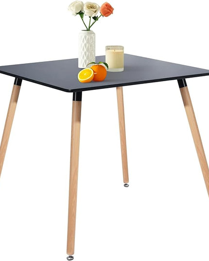 31.5 Inch Square Dining Table for 2-4 People, Modern Functional Table with Wooden Legs for Home Office Kitchen Dining Room Patio Small Spaces, Black - LeafyLoom