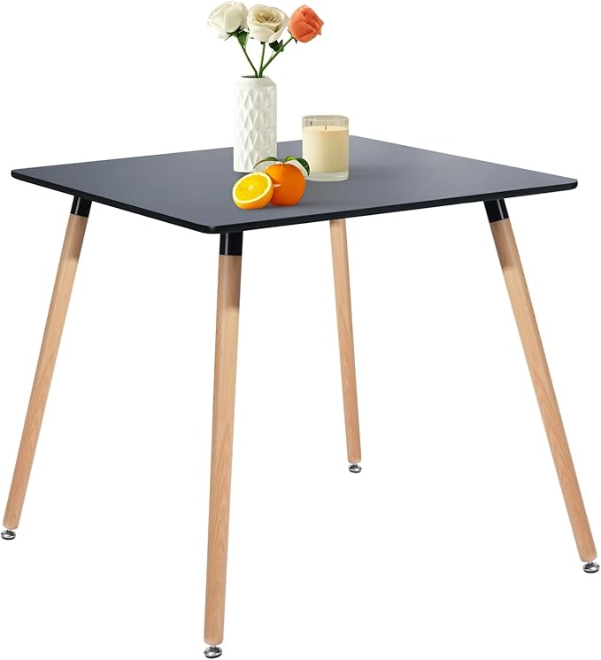 31.5 Inch Square Dining Table for 2-4 People, Modern Functional Table with Wooden Legs for Home Office Kitchen Dining Room Patio Small Spaces, Black - LeafyLoom