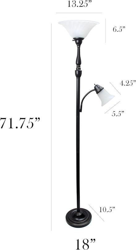 Elegant Designs LF2003-RBZ 2 Light Mother Daughter Floor Lamp with White Marble Glass,Restoration Bronze - LeafyLoom