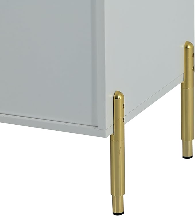 Merax Sideboard Buffet Cabinet with Storage, Light Luxury Style with Acrylic Doors & 3 Drawers, White - LeafyLoom