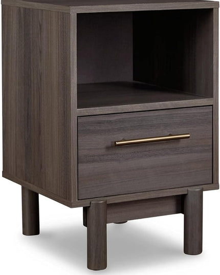 Signature Design by Ashley Brymont Mid-Century Modern 1 Drawer Nightstand, Dark Gray - LeafyLoom