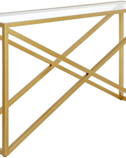 Calix 55'' Wide Rectangular Console Table in Brass - LeafyLoom