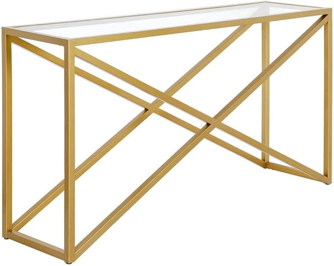 Calix 55'' Wide Rectangular Console Table in Brass - LeafyLoom