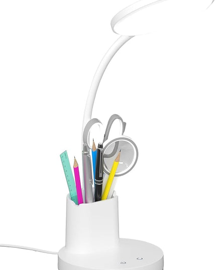 Desk Lamp, LED Desk Lamp for Home Office, Touch Table Lamp with 3 Color Modes 360° Adjustable Arm, Dimmable Desk Light with Pen Phone Holder, White - LeafyLoom