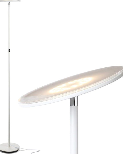 Brightech Sky LED Torchiere Super Bright Floor Lamp - Contemporary, High Lumen Light for Living Rooms and Offices - Dimmable, Indoor Pole Uplight for Bedroom Reading - White - LeafyLoom