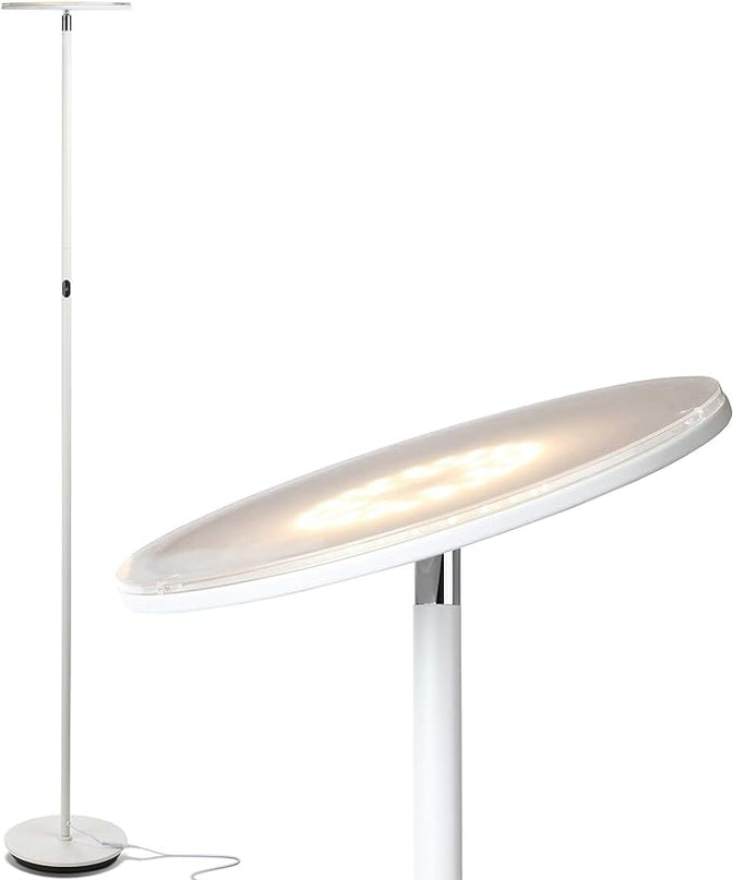 Brightech Sky LED Torchiere Super Bright Floor Lamp - Contemporary, High Lumen Light for Living Rooms and Offices - Dimmable, Indoor Pole Uplight for Bedroom Reading - White - LeafyLoom