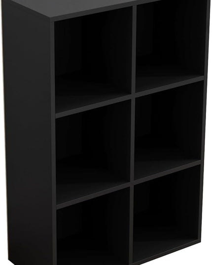 6-Cube Storage Shelf Bookcase - Wooden 3-Tier Floor Standing Open Bookshelf for Home and Office, Display Cabinet, Black - LeafyLoom