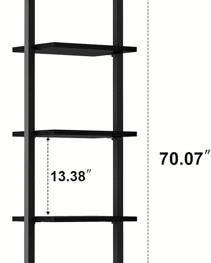 YMYNY 5 Tiers Narrow Ladder Bookcase, Industrial Wall Mounted Bookshelf, Open Display Rack with Metal Frame, Wooden Storage Shelves for Bedroom, Home Office, Living Room, Black, 70*17.3*11.8"UHBC015B - LeafyLoom