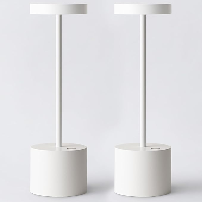 Cordless Table Lamp, Rechargeable Portable LED Outdoor Waterproof Battery Operated Light (2 Pack White), Dimmable, for Restaurant/Outside/Dining/Home/Patio/Dinner/Camping/Bar/Porch - LeafyLoom