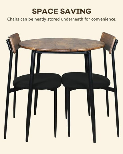 Small Dining Table for 2, Small Kitchen Table for 2, Bar Table, Dining Room Table, Round Dining Table, Bistro Table and Chairs Set of 2, for Small Spaces, with Fabric Seats, Rustic Brown - LeafyLoom