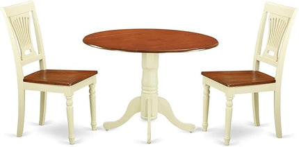 East West Furniture DLPL3-BMK-W Dublin 3 Piece Kitchen Set for Small Spaces Contains a Round Table with Dropleaf and 2 Dining Room Chairs, 42x42 Inch - LeafyLoom