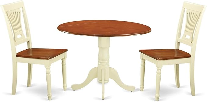 East West Furniture DLPL3-BMK-W Dublin 3 Piece Kitchen Set for Small Spaces Contains a Round Table with Dropleaf and 2 Dining Room Chairs, 42x42 Inch - LeafyLoom