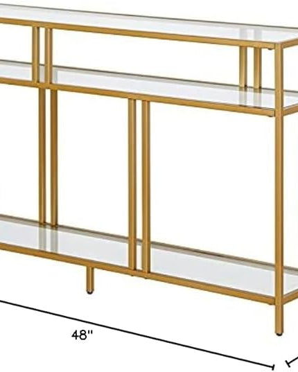 Henn&Hart 48" Wide Rectangular Console Table with Glass Shelves in Brass, Entryway Table, Accent Table for Living Room, Hallway - LeafyLoom