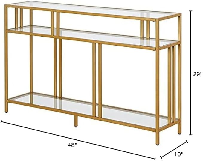 Henn&Hart 48" Wide Rectangular Console Table with Glass Shelves in Brass, Entryway Table, Accent Table for Living Room, Hallway - LeafyLoom