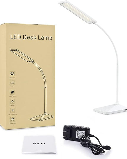 Vansuny LED Desk Lamp with USB Charging Port, Eye-Caring, 5 Color Modes,6 Brightness Levels, Touch Control, Flexible Gooseneck, Memory Function for Dorm Office Work Bedroom (12W,White) - LeafyLoom