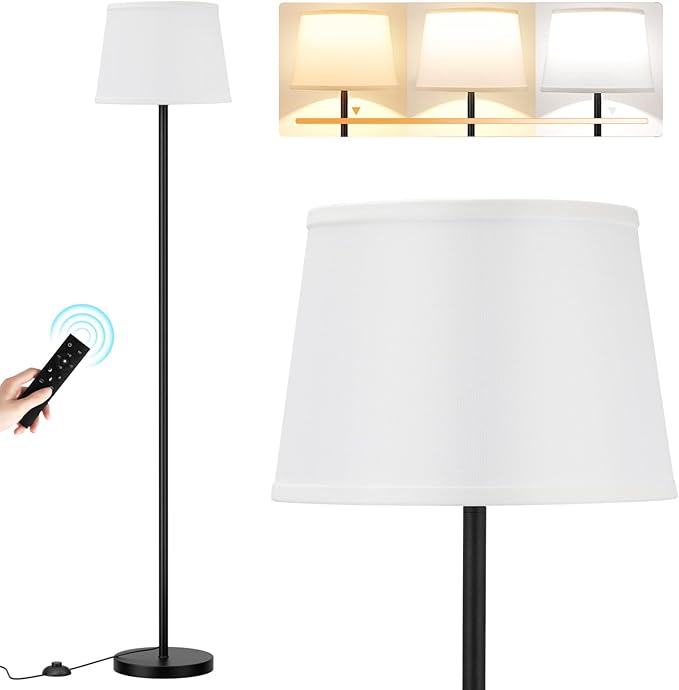 【Upgraded】 Floor Lamps for Living Room, Modern Floor Lamp with Remote Control, Dimmable Colors Temperature Standing Lamp Foot Switch, Tall Lamps for Bedroom Office Kid Room(9W LED Bulb) - LeafyLoom
